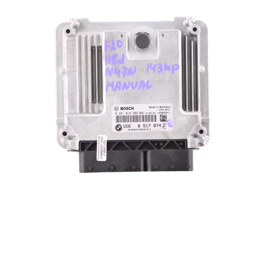 N47N 143HP Motor ECU Kit DDE Llave FEM Cerradura para BMW F20 118d F30 318d con número de pieza 8517874 BMW F20 118d F30 318d N47N 143HP Motor ECU Kit DDE Llave FEM Cerradura - SKU 8517874-8 - Número de pieza 8517874
