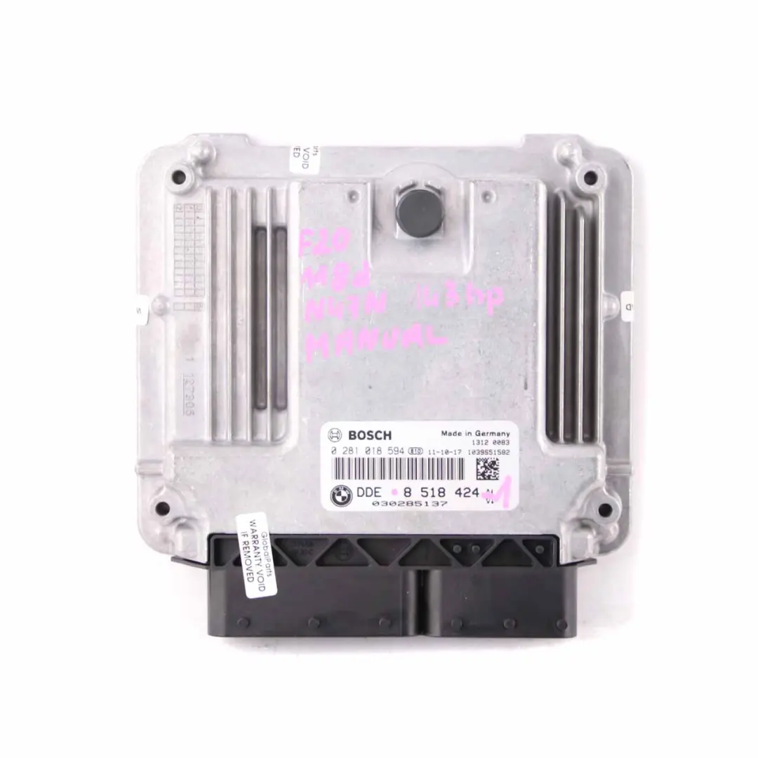 BMW F20 F30 118d 318d N47N 143HP Engine Control Unit ECU DDE Manual - SKU 8518424-1 - Part number 8518424