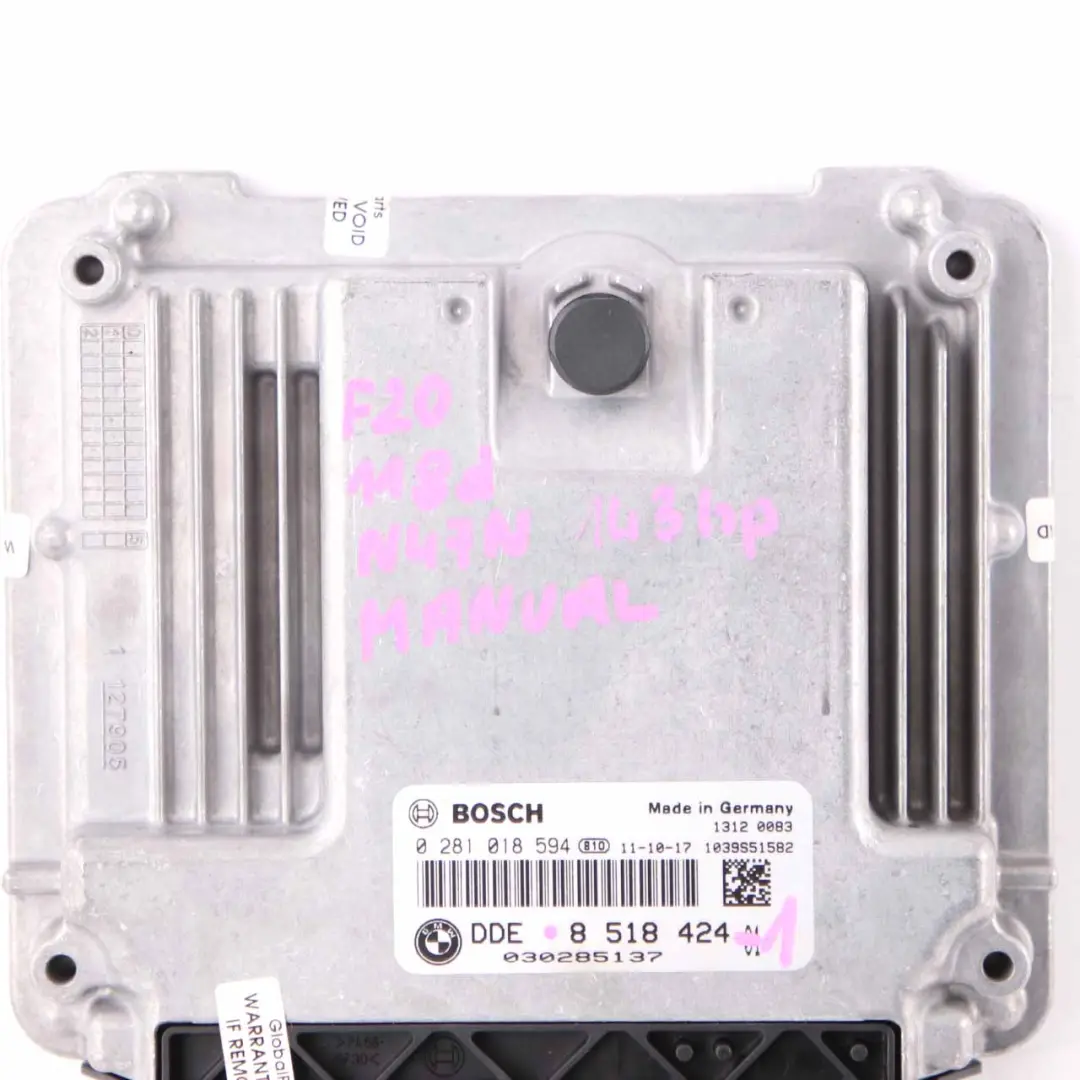 BMW F20 F30 118d 318d N47N 143HP Engine Control Unit ECU DDE Manual - SKU 8518424-1 - Part number 8518424