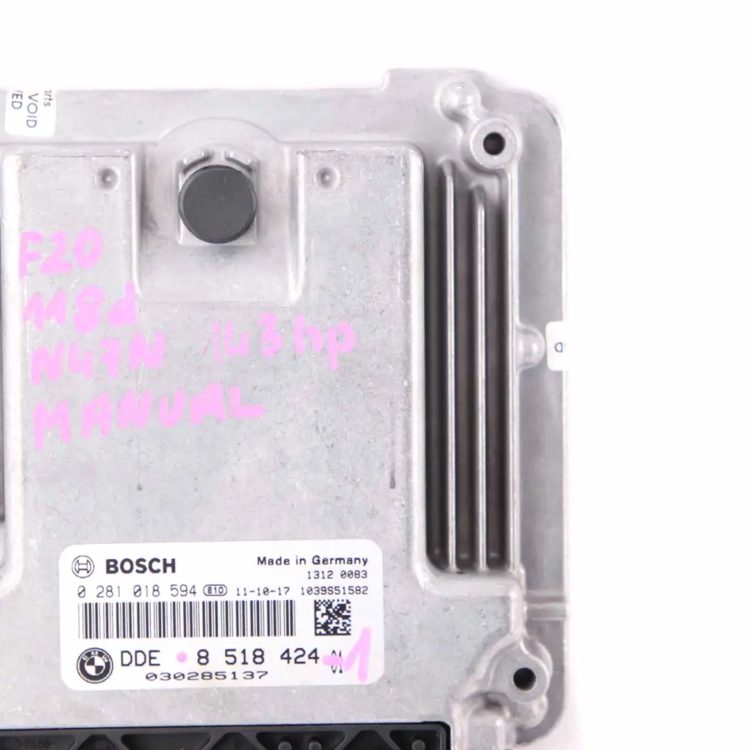 BMW F20 F30 118d 318d N47N 143HP Engine Control Unit ECU DDE Manual - SKU 8518424-1 - Part number 8518424
