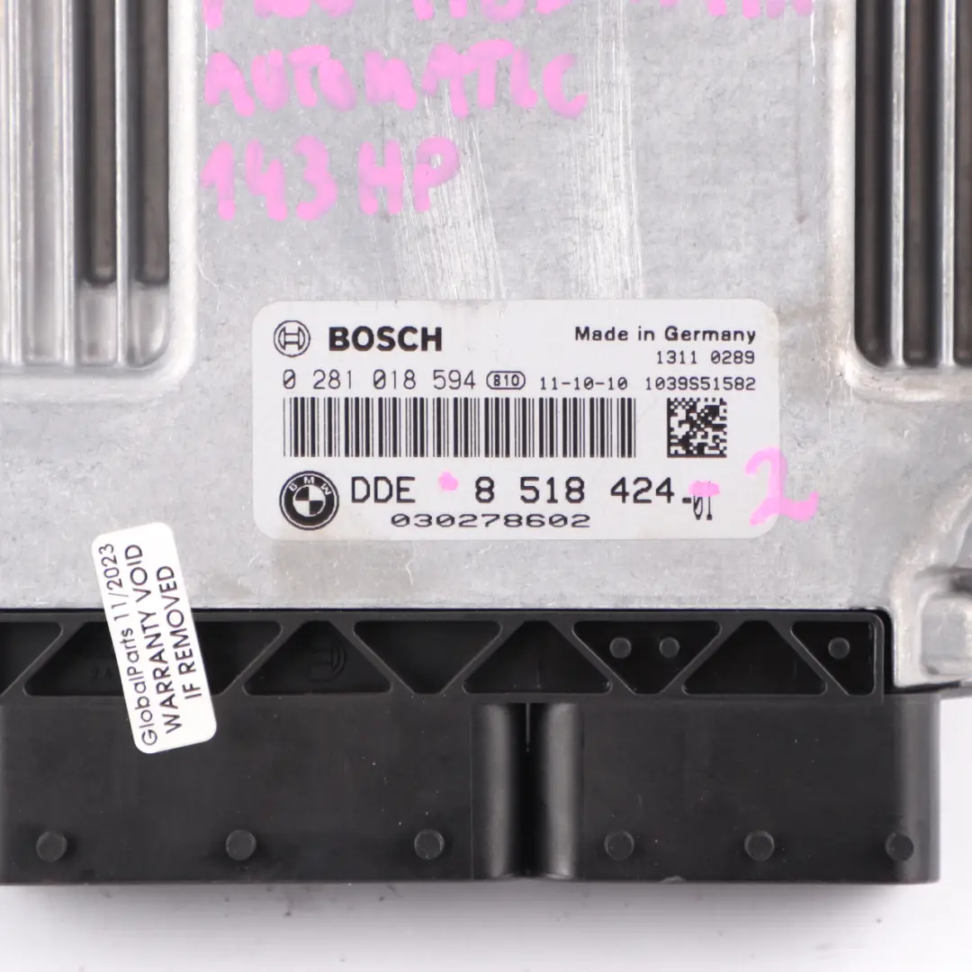 BMW F20 F30 118d 318d N47N 143HP Steuergerät ECU DDE Schaltgetriebe - SKU 8518424-2 - Teilenummer 8518424