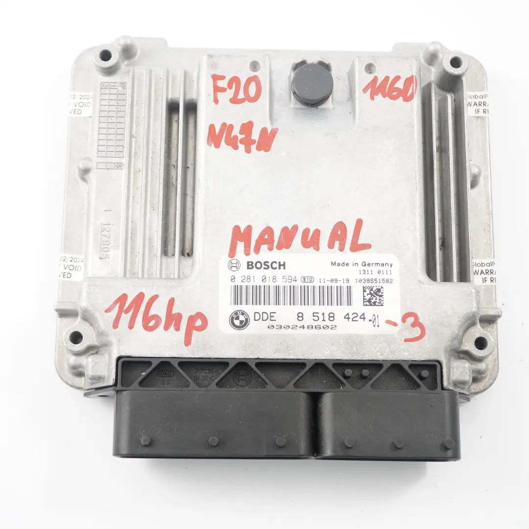 N47N 116HP Motor ECU Kit DDE FEM Clave Manual para BMW F20 F30 116d 316d con número de pieza 8518424 BMW F20 F30 116d 316d N47N 116HP Motor ECU Kit DDE FEM Clave Manual - SKU 8518424-3 - Número de pieza 8518424