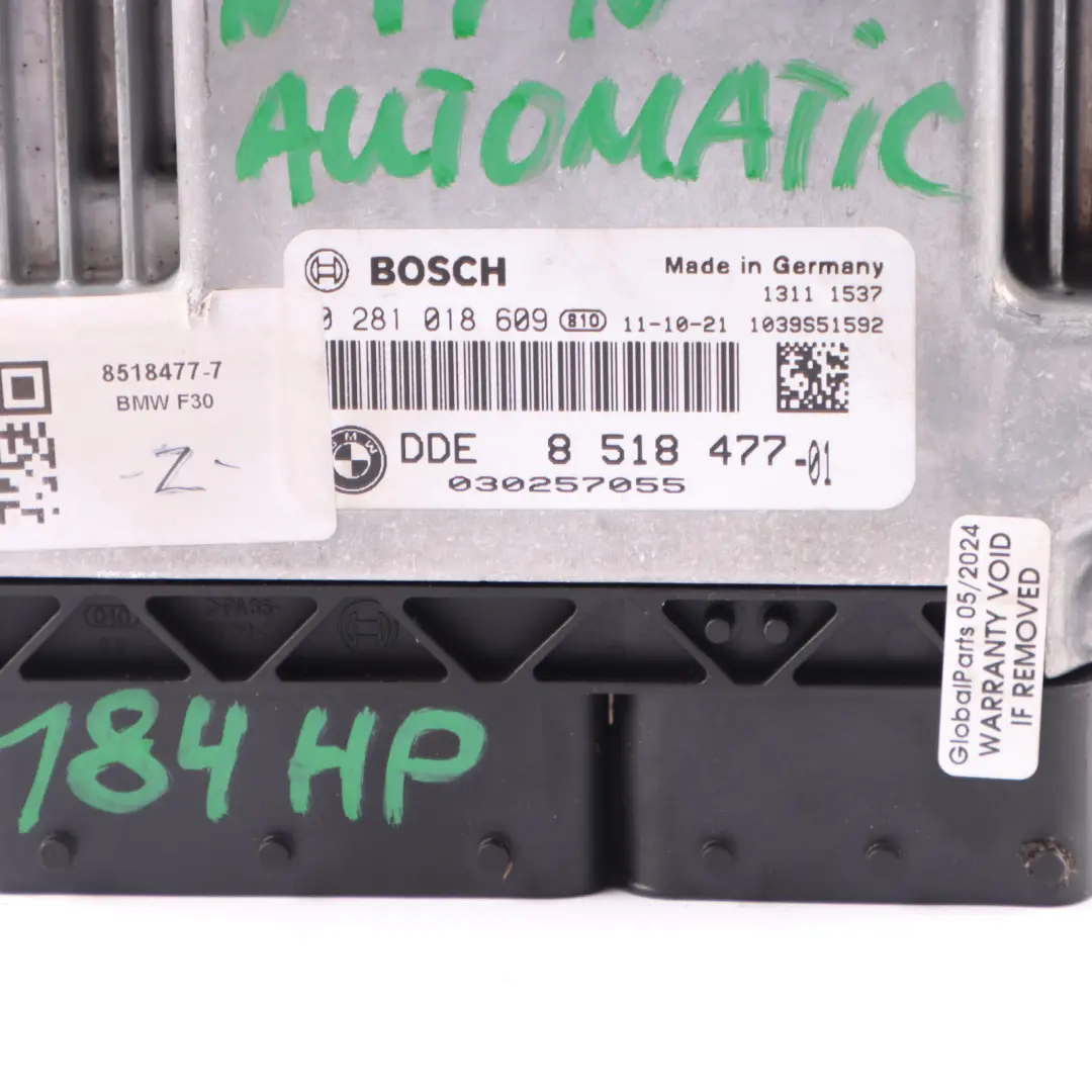 BMW F20 120d F30 320d F10 520d 184HP N47N Engine Unit ECU DDE Automatic - SKU 8518477-7 - Part number 8518477