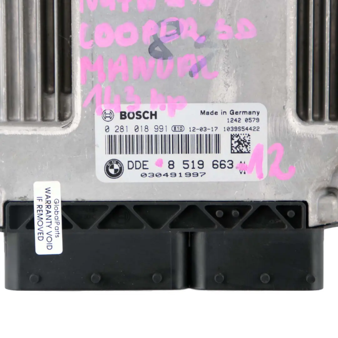 Mini Cooper SD R55 R56 LCI R60 N47N 143Hp Diesel ECU Kit DDE CAS3 Keys - SKU 8519663-12 - Part number 8519663