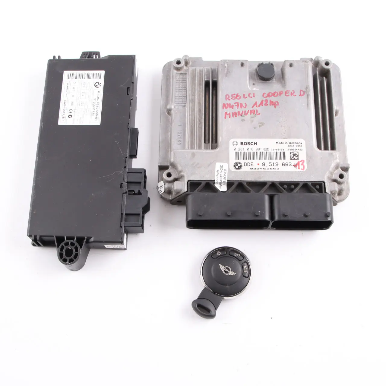 Mini Cooper D R55 R56 LCI R60 N47N 1.6 112Hp Diesel ECU Kit DDE 8519663 CAS3 Key