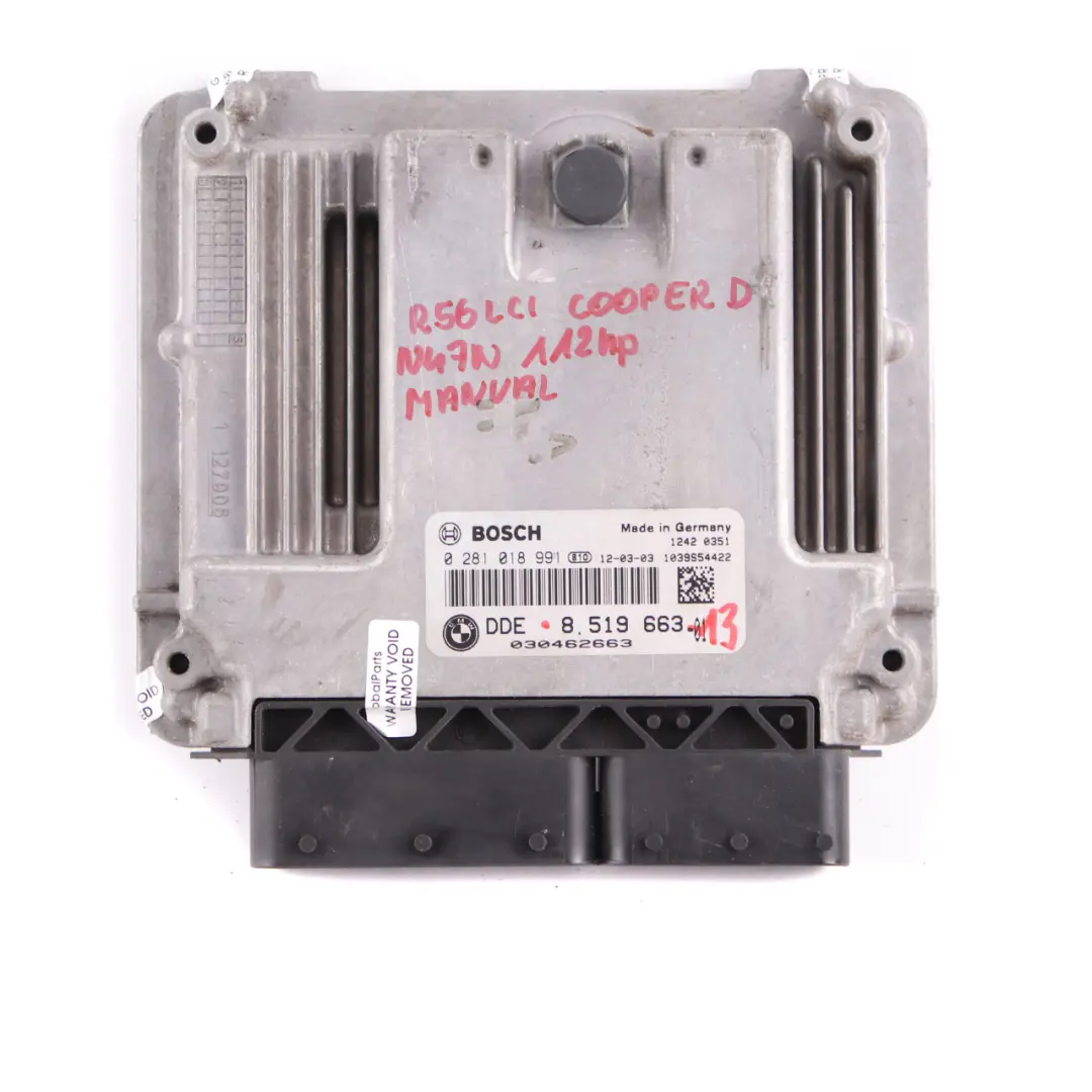 Mini Cooper D R55 R56 LCI R60 N47N 1.6 112Hp Diesel ECU Kit DDE CAS3 Key - SKU 8519663-13 - Part number 8519663