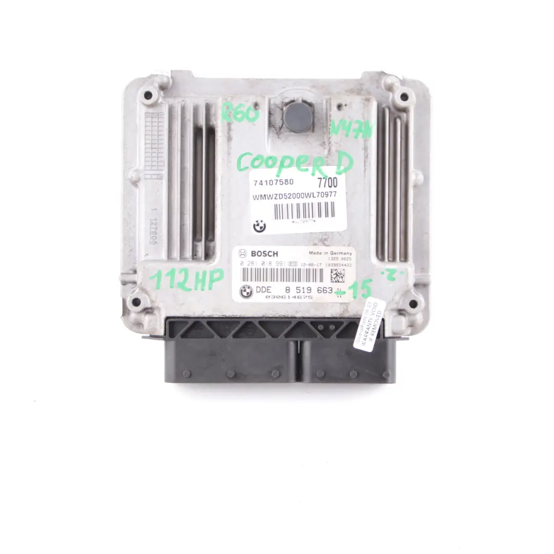 Mini Cooper D R56 LCI R60 N47N 112HP Engine ECU Kit DDE Key CAS3 Manual - SKU 8519663-15 - Numéro de pièce 8519663