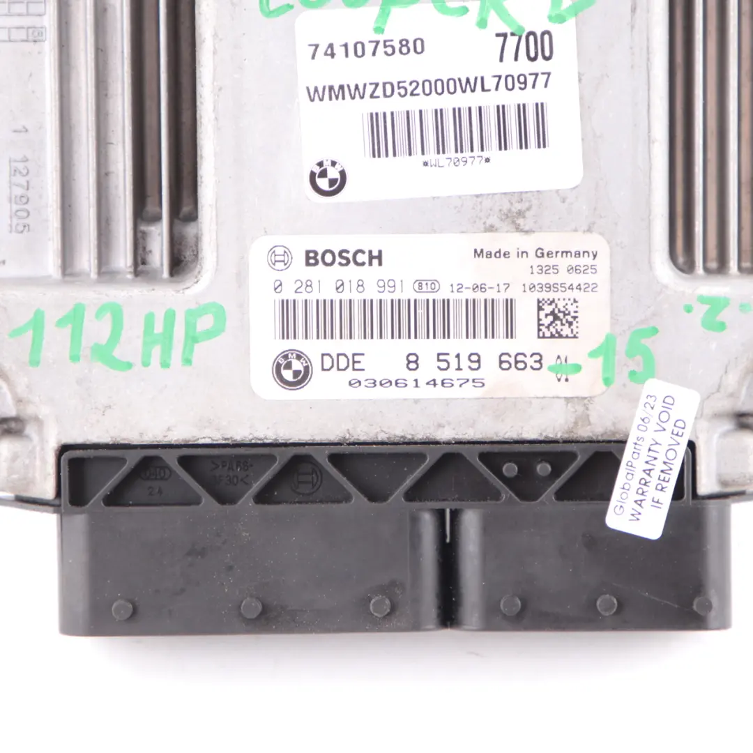 Mini Cooper D R56 LCI R60 N47N 112HP Engine ECU Kit DDE Key CAS3 Manual - SKU 8519663-15 - Numéro de pièce 8519663
