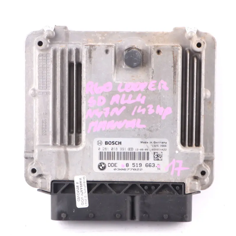 N47N 143HP Motor Diesel ECU Caja Cambios Manual para Mini Cooper SD ALL 4 R60 con número de pieza 8519663 Mini Cooper SD ALL 4 R60 N47N 143HP Motor Diesel ECU Caja Cambios Manual - SKU 8519663-17 - Número de pieza 8519663