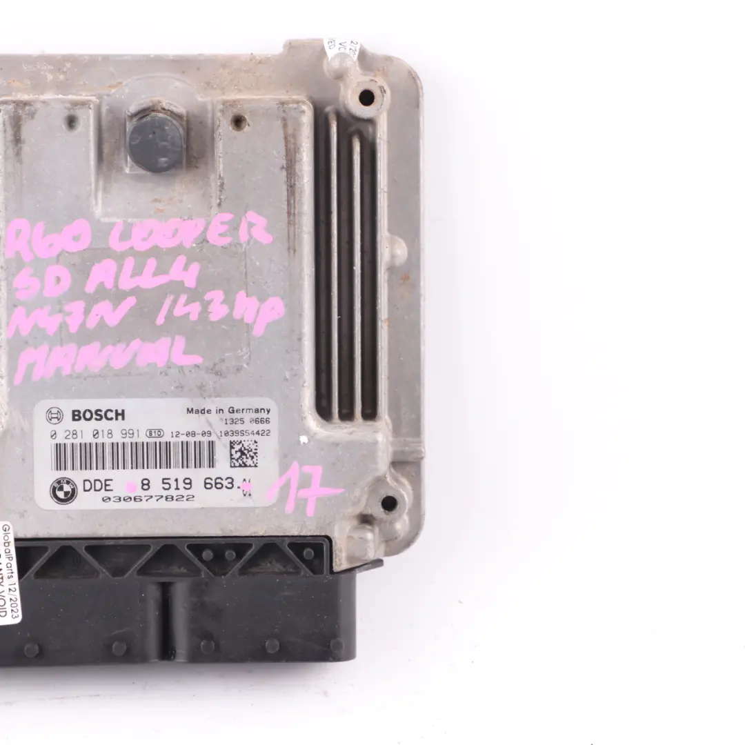 Mini SD ALL 4 R60 N47N 143HP Komputer Sterownik Silnika ECU DDE - SKU 8519663-17 - Numer Części 8519663