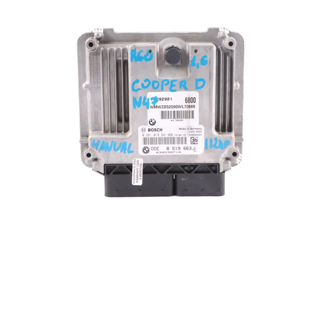 Mini Cooper D R55 R56 R60 N47 112HP Engine ECU Kit DDE CAS 3 Key Lock - SKU 8519663-22 - Part number 8519663