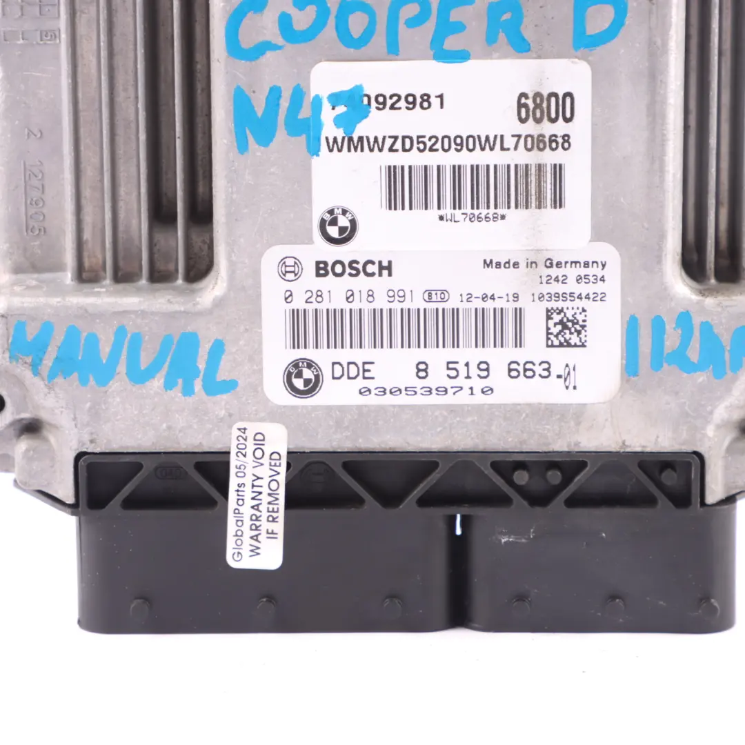 Mini Cooper D R55 R56 R60 N47 112HP Engine ECU Kit DDE CAS 3 Key Lock - SKU 8519663-22 - Part number 8519663