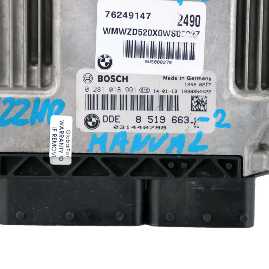 N47N 122HP Diesel Engine ECU Kit DDE CAS 3 Key Mini Cooper R56 LCI R60 - SKU 8519663-2 - Part number 8519663
