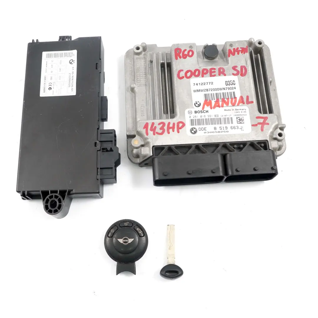 Mini Cooper SD R55 R56 LCI R60 N47N Diesel Engine ECU Kit DDE CAS 3 Key - SKU 8519663-7 - Part number 8519663