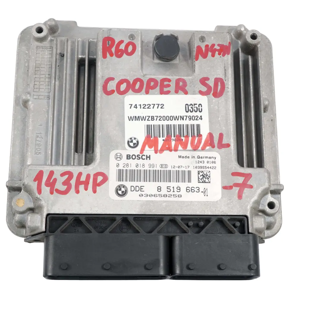 Mini Cooper SD R55 R56 LCI R60 N47N Diesel Engine ECU Kit DDE CAS 3 Key - SKU 8519663-7 - Part number 8519663