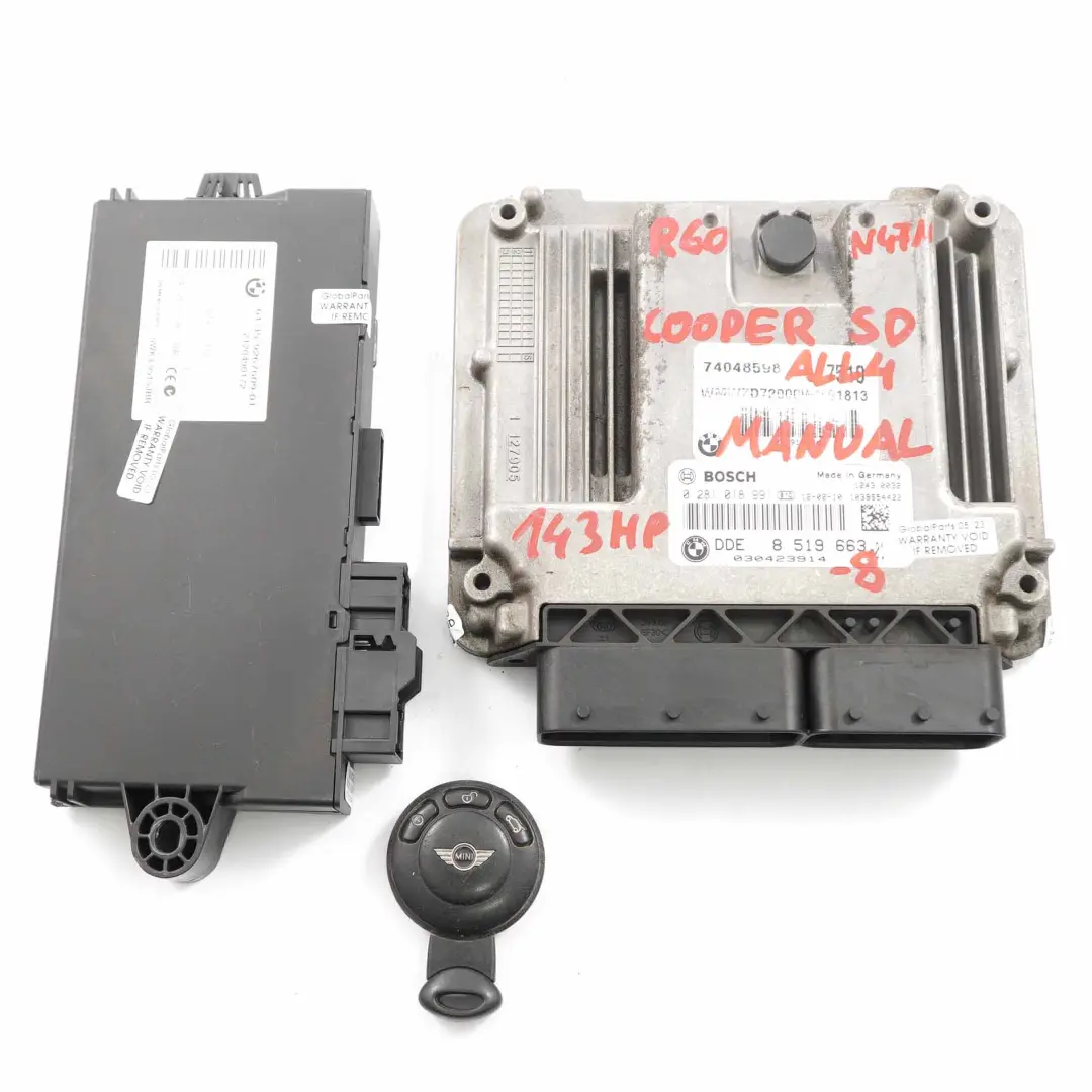 N47N 143HP Engine ECU Kit DDE Manual CAS3 + Key Mini Cooper SD R60 ALL4 - SKU 8519663-8 - Part number 8519663