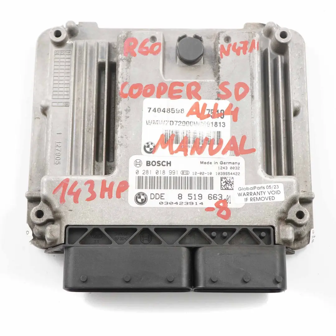 N47N 143HP Engine ECU Kit DDE Manual CAS3 + Key Mini Cooper SD R60 ALL4 - SKU 8519663-8 - Part number 8519663