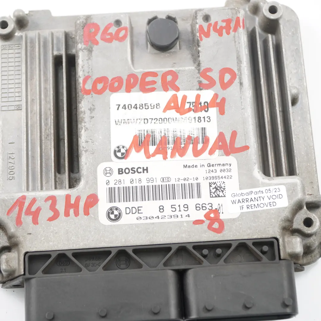 N47N 143HP Engine ECU Kit DDE Manual CAS3 + Key Mini Cooper SD R60 ALL4 - SKU 8519663-8 - Part number 8519663