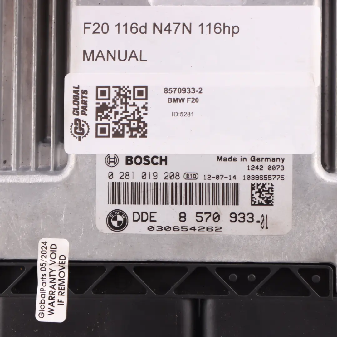 BMW F20 F21 116d N47N 116HP Engine ECU Kit DDE Key Lock FEM Manual - SKU 8570933-2 - Part number 8570933