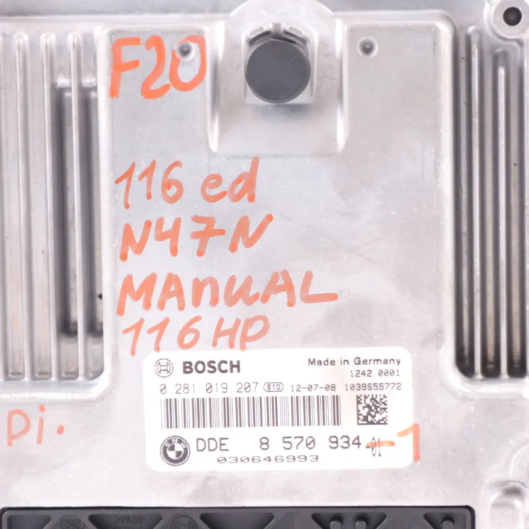 BMW F20 F21 116d ed Diesel N47N 116HP ECU Kit DDE + Key + FEM - SKU 8570934-2 - Part number 8570934