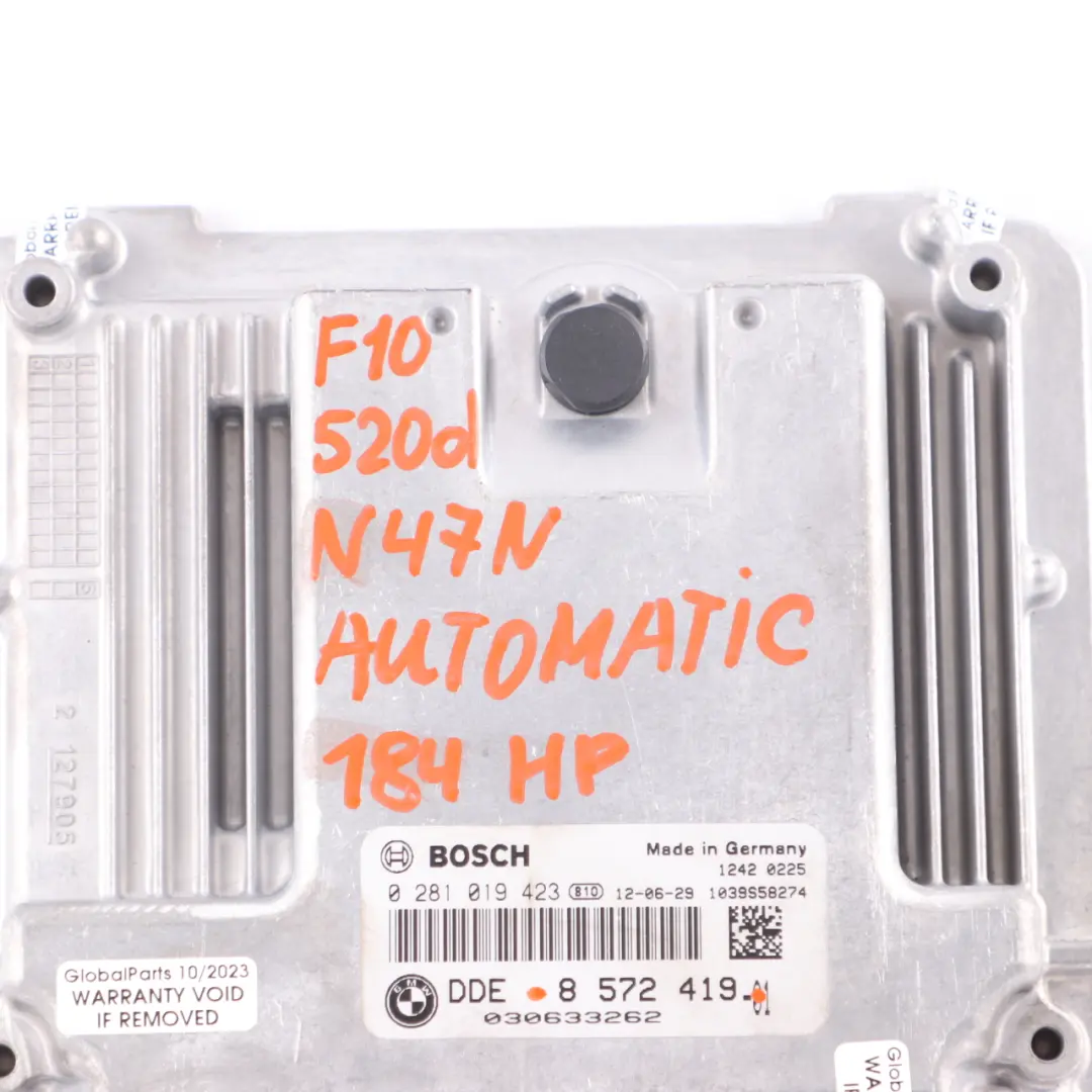 BMW F10 F20 F30 120d 320d 520d N47N Engine Control Unit DDE Automatic - SKU 8572419-1 - Part number 8572419