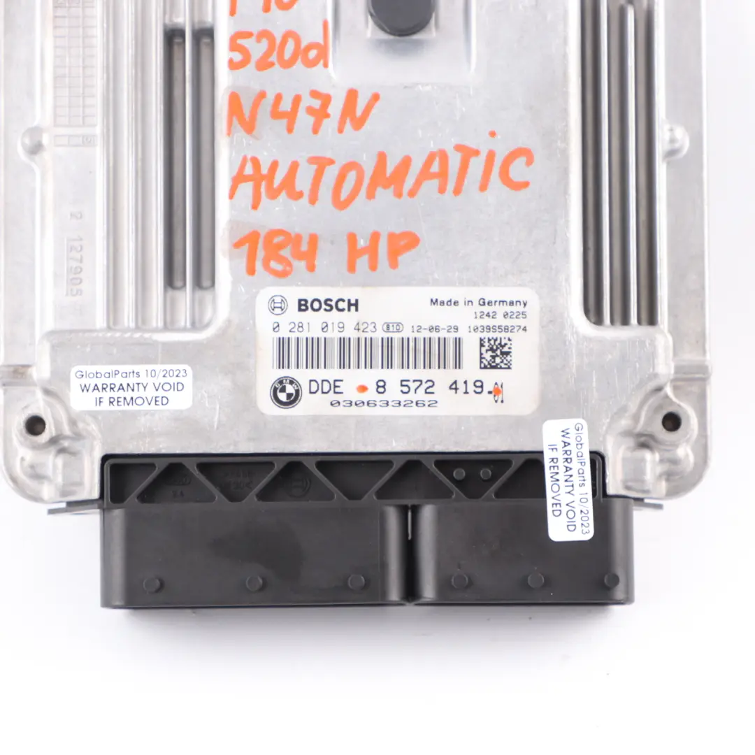 N47N Engine Control Unit DDE Automatic to BMW F10 F20 F30 120d 320d 520d with Part number 8572419 BMW F10 F20 F30 120d 320d 520d N47N Engine Control Unit DDE Automatic - SKU 8572419-1 - Part number 8572419