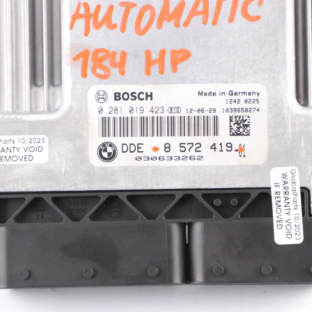 N47N Engine Control Unit DDE Automatic to BMW F10 F20 F30 120d 320d 520d with Part number 8572419 BMW F10 F20 F30 120d 320d 520d N47N Engine Control Unit DDE Automatic - SKU 8572419-1 - Part number 8572419