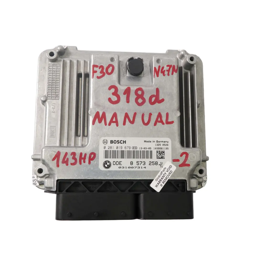 N47N 143HP Engine Control Unit ECU DDE Manual pour BMW F20 F30 F31 118d 318d à propos du numéro de pièce 8573258 BMW F20 F30 F31 118d 318d N47N 143HP Engine Control Unit ECU DDE Manual - SKU 8573258-2 - Numéro de pièce 8573258