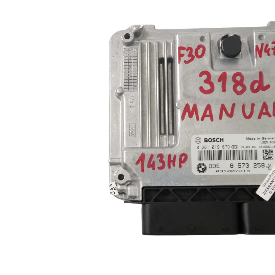 BMW F20 F30 F31 118d 318d N47N 143HP Engine Control Unit ECU DDE Manual - SKU 8573258-2 - Part number 8573258