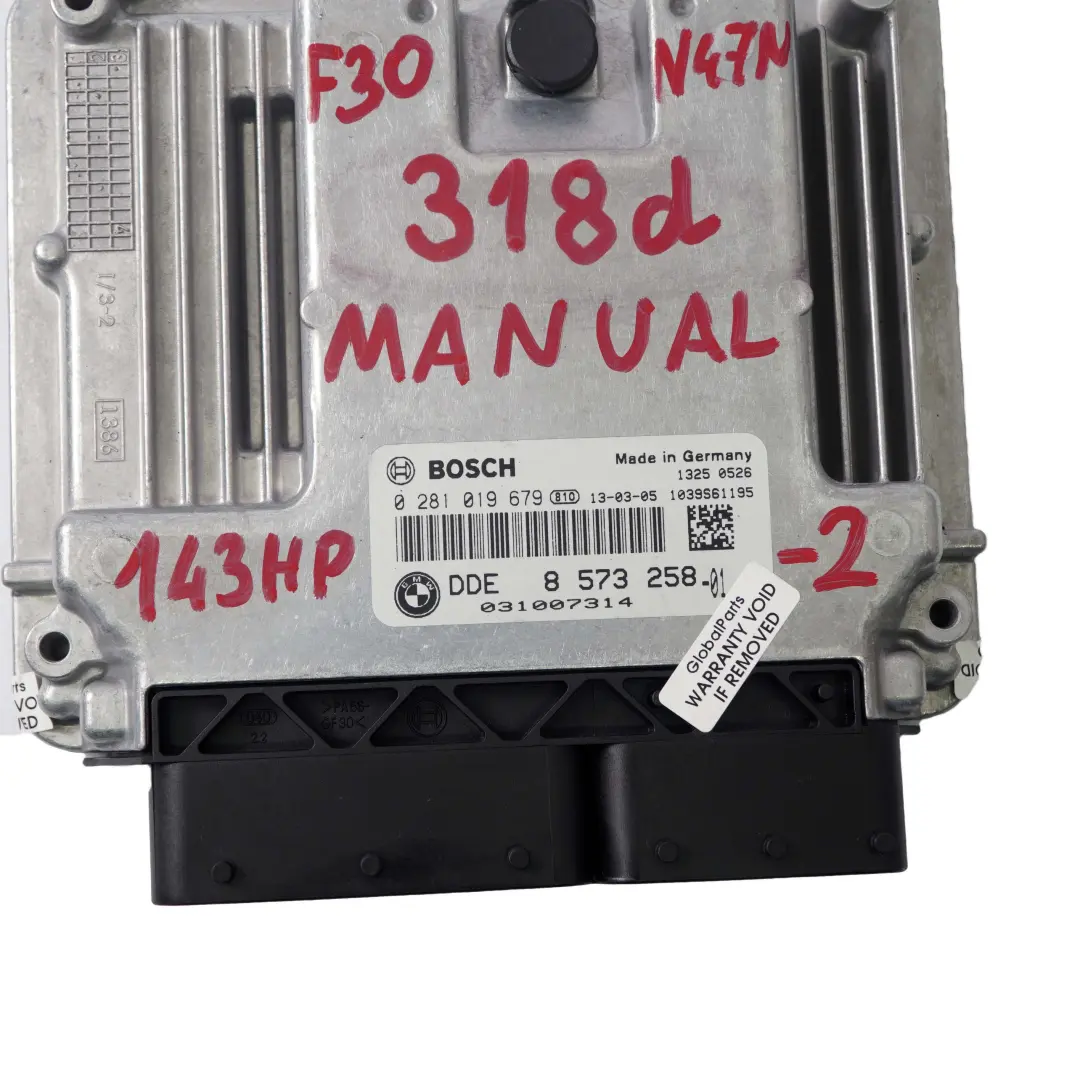 BMW F20 F30 F31 118d 318d N47N 143HP Engine Control Unit ECU DDE Manual - SKU 8573258-2 - Part number 8573258