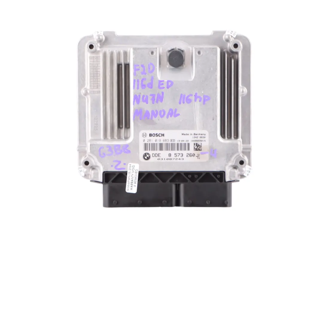  ECU Kit BMW F20 F21 116d ed Diesel N47N 116HP DDE Key FEM Lock Manual - SKU 8573260-4 - Part number 8573260