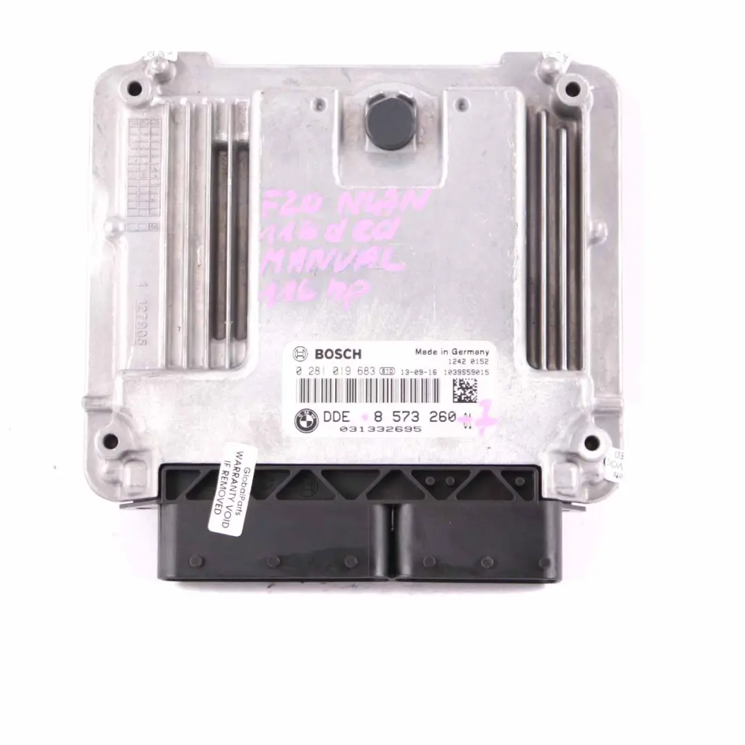 BMW F20 F21 116d ed Diesel N47N 116HP ECU Kit DDE Key FEM Lock Manual - SKU 8573260-7 - Part number 8573260