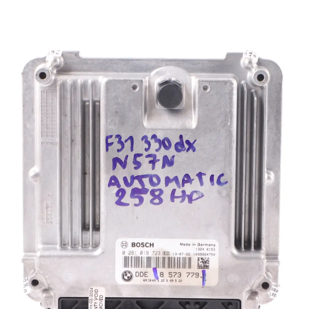 258HP N57N Engine Control Unit ECU DDE Automatic to BMW F10 530d F30 330d with Part number 8573779 BMW F10 530d F30 330d 258HP N57N Engine Control Unit ECU DDE Automatic - SKU 8573779 - Part number 8573779