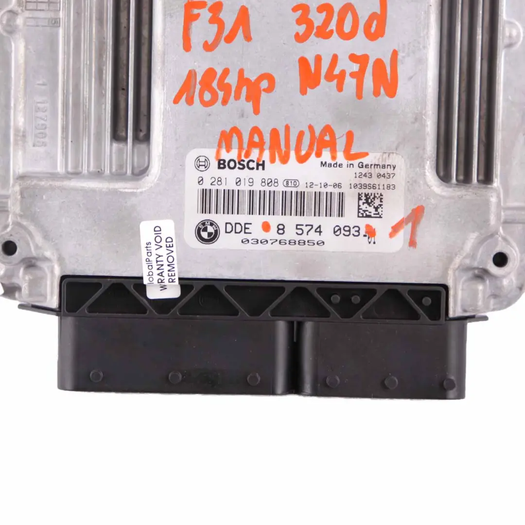 BMW F20 F30 120d 320d 184HP Engine Control Unit N47N ECU DDE Manual - SKU 8574093-1 - Part number 8574093