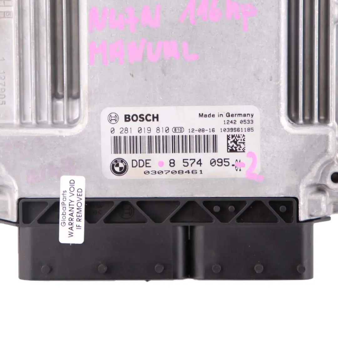 BMW F20 F21 F30 116D 316D Diesel N47N Moteur ECU DDE Serrure À Clé FEM - SKU 8574095-2 - Numéro de pièce 8574095