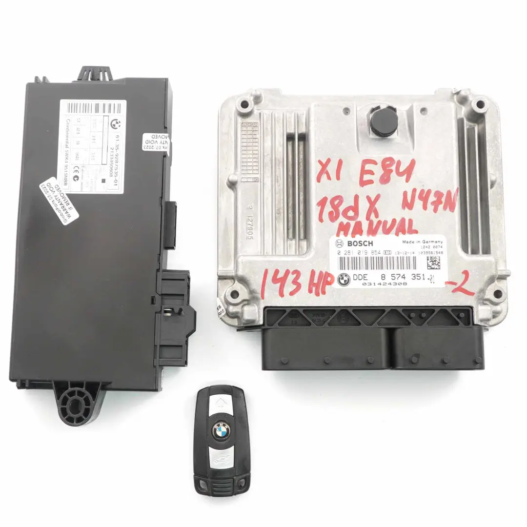 BMW X1 E84 18dX Diesel N47N Engine Unit ECU Kit DDE CAS3 Key Manual - SKU 8574351-2 - Numéro de pièce 8574351
