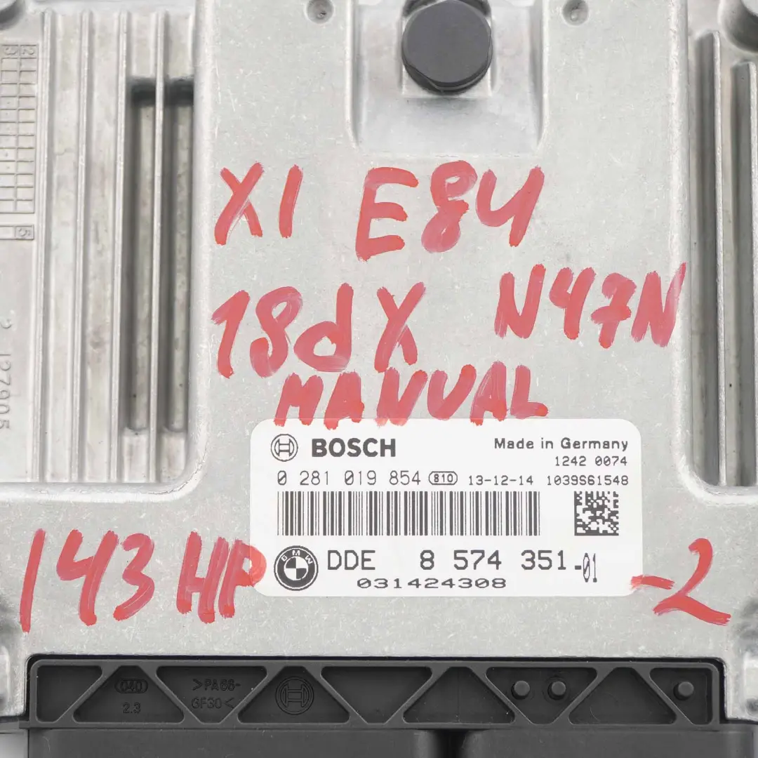 BMW X1 E84 18dX Diesel N47N Engine Unit ECU Kit DDE CAS3 Key Manual - SKU 8574351-2 - Numéro de pièce 8574351