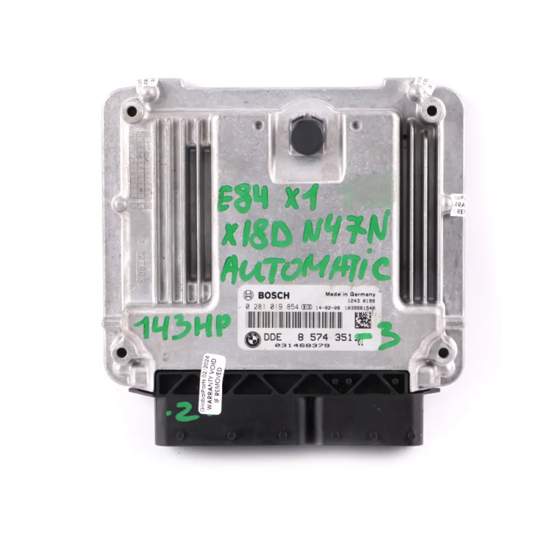 BMW X1 E84 18d 18dX Diesel N47N 143HP Unità Motore ECU DDE Automatico - SKU 8574351-3 - Numero di parte 8574351