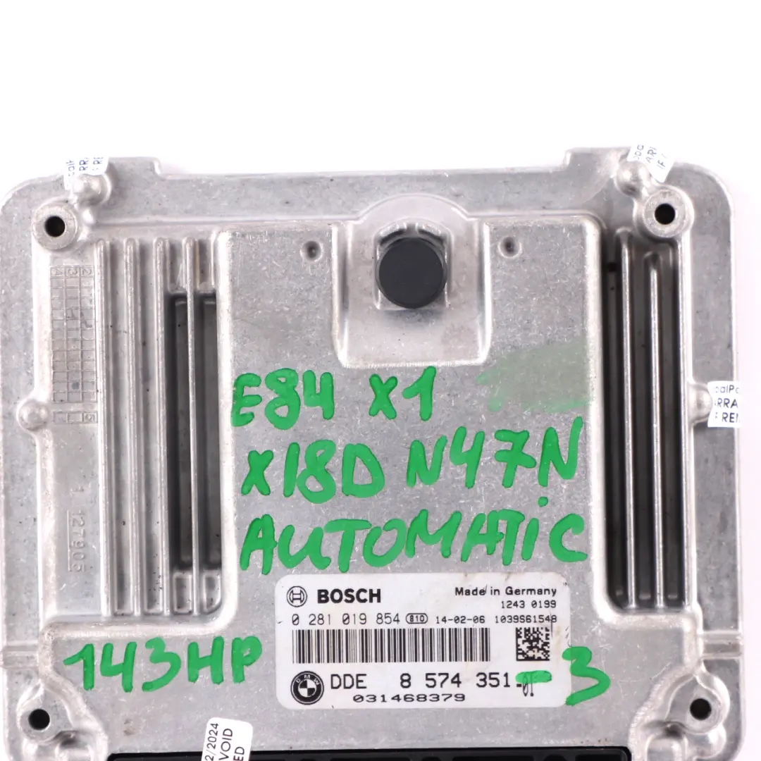 BMW X1 E84 18d 18dX Diesel N47N 143HP Engine Unit ECU DDE Automatic - SKU 8574351-3 - Part number 8574351