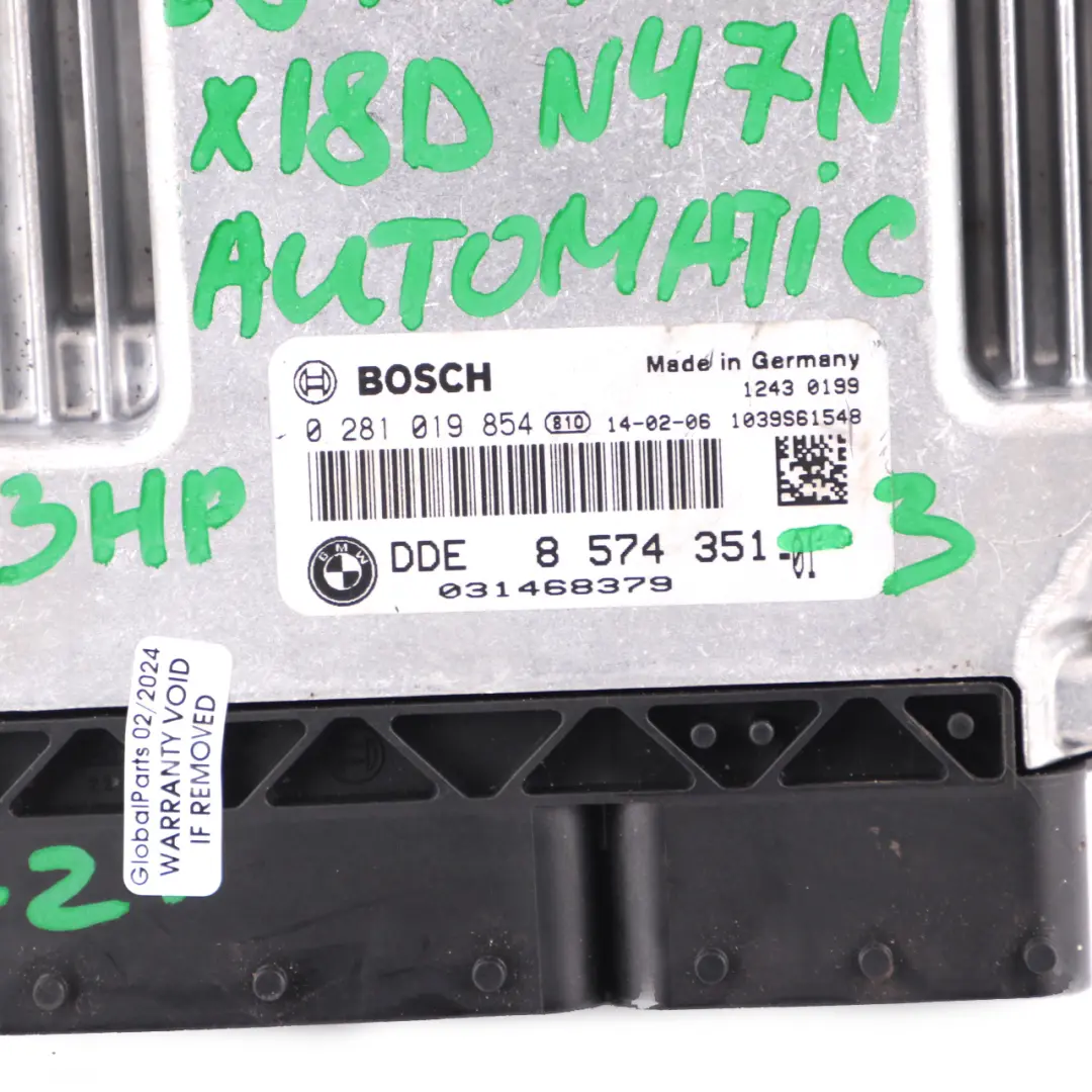 BMW X1 E84 18d 18dX Diesel N47N 143HP Unité moteur ECU DDE Automatic - SKU 8574351-3 - Numéro de pièce 8574351