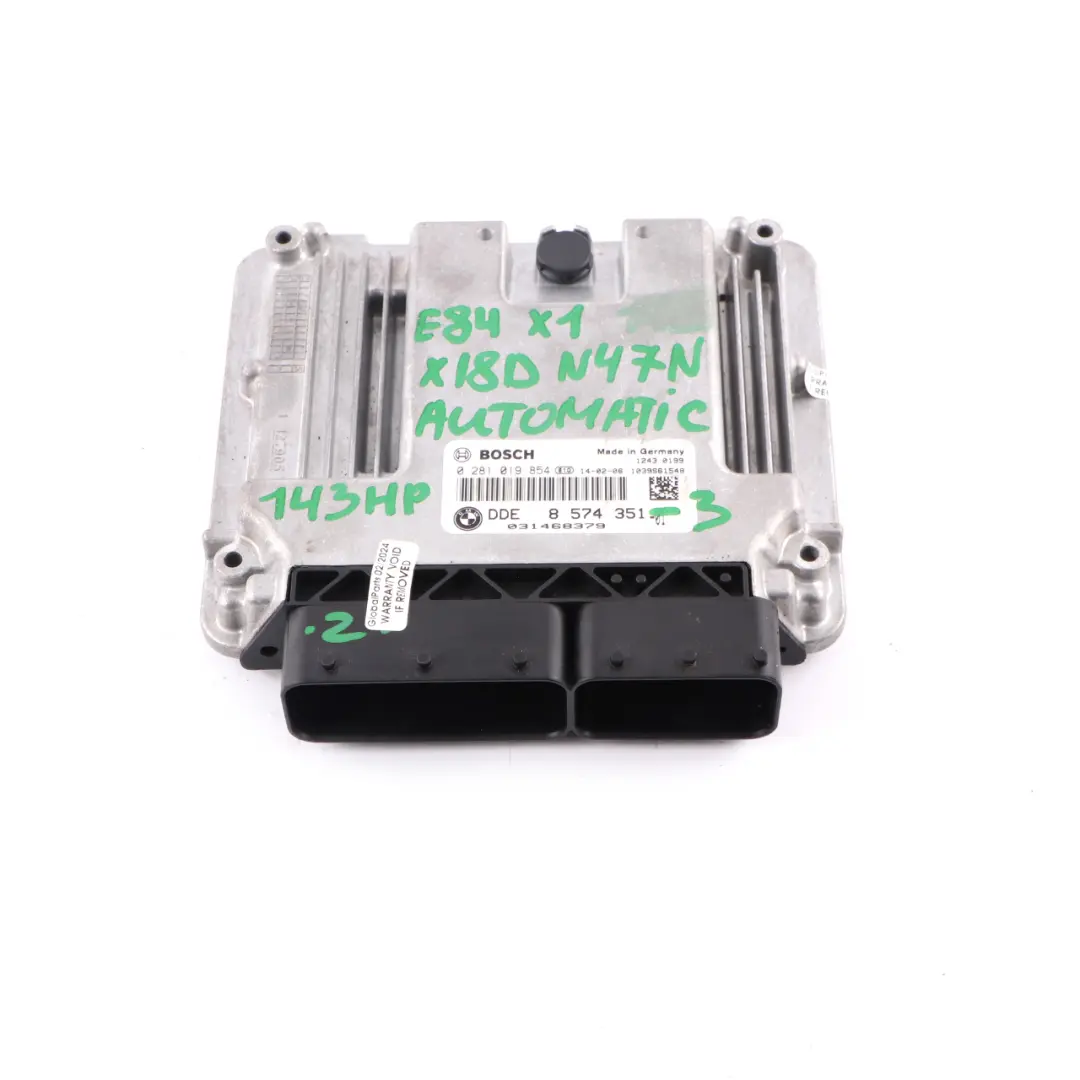 BMW X1 E84 18d 18dX Diesel N47N 143HP Unité moteur ECU DDE Automatic - SKU 8574351-3 - Numéro de pièce 8574351