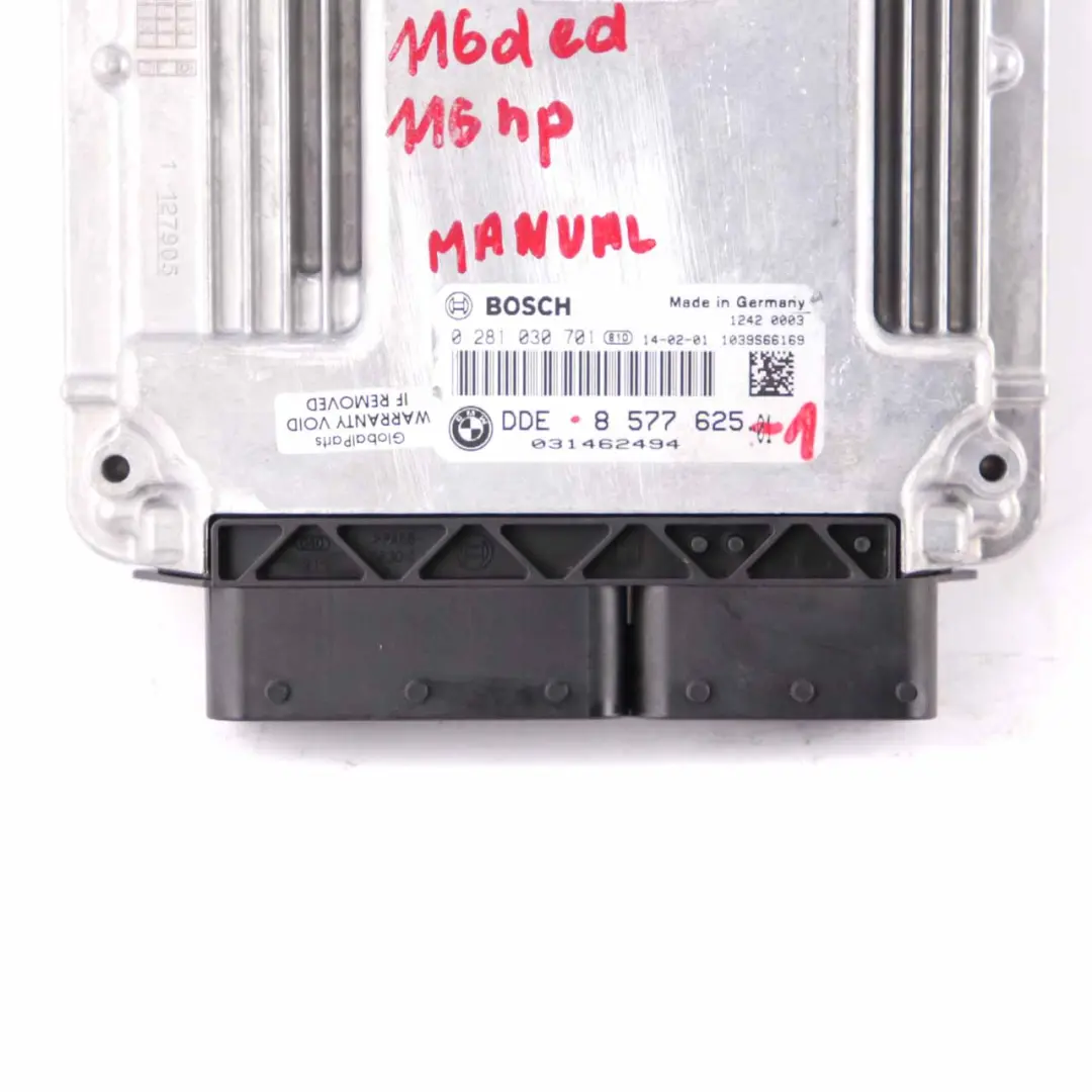 N47N Engine Control Unit ECU DDE Manual Transmission to BMW F20 F21 116d ed with Part number 8577625 BMW F20 F21 116d ed N47N Engine Control Unit ECU DDE Manual Transmission - SKU 8577625 - Part number 8577625