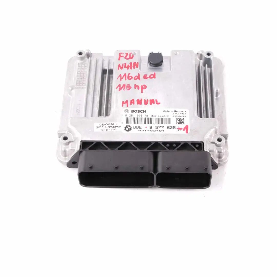 N47N Engine Control Unit ECU DDE Manual Transmission to BMW F20 F21 116d ed with Part number 8577625 BMW F20 F21 116d ed N47N Engine Control Unit ECU DDE Manual Transmission - SKU 8577625 - Part number 8577625