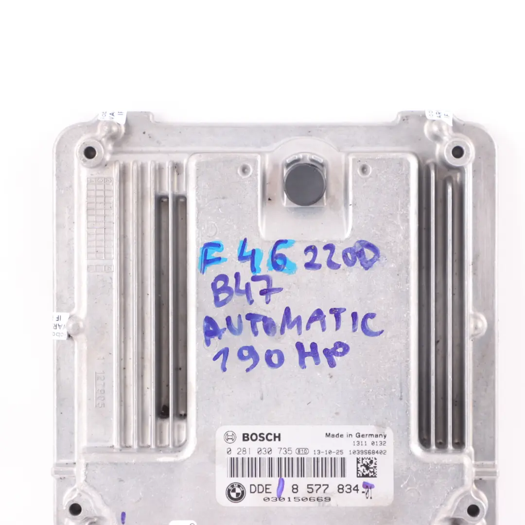 BMW F45 F46 220d X1 F48 20d B47 190HP Engine Unit ECU DDE Automatic - SKU 8577834-2 - Part number 8577834