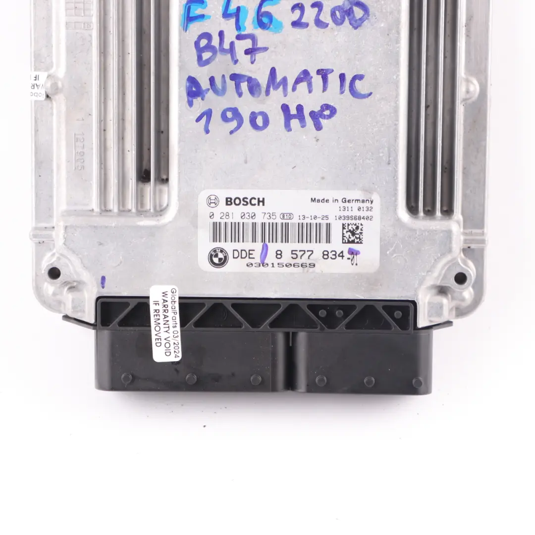 BMW F45 F46 220d X1 F48 20d B47 190HP Engine Unit ECU DDE Automatic - SKU 8577834-2 - Part number 8577834