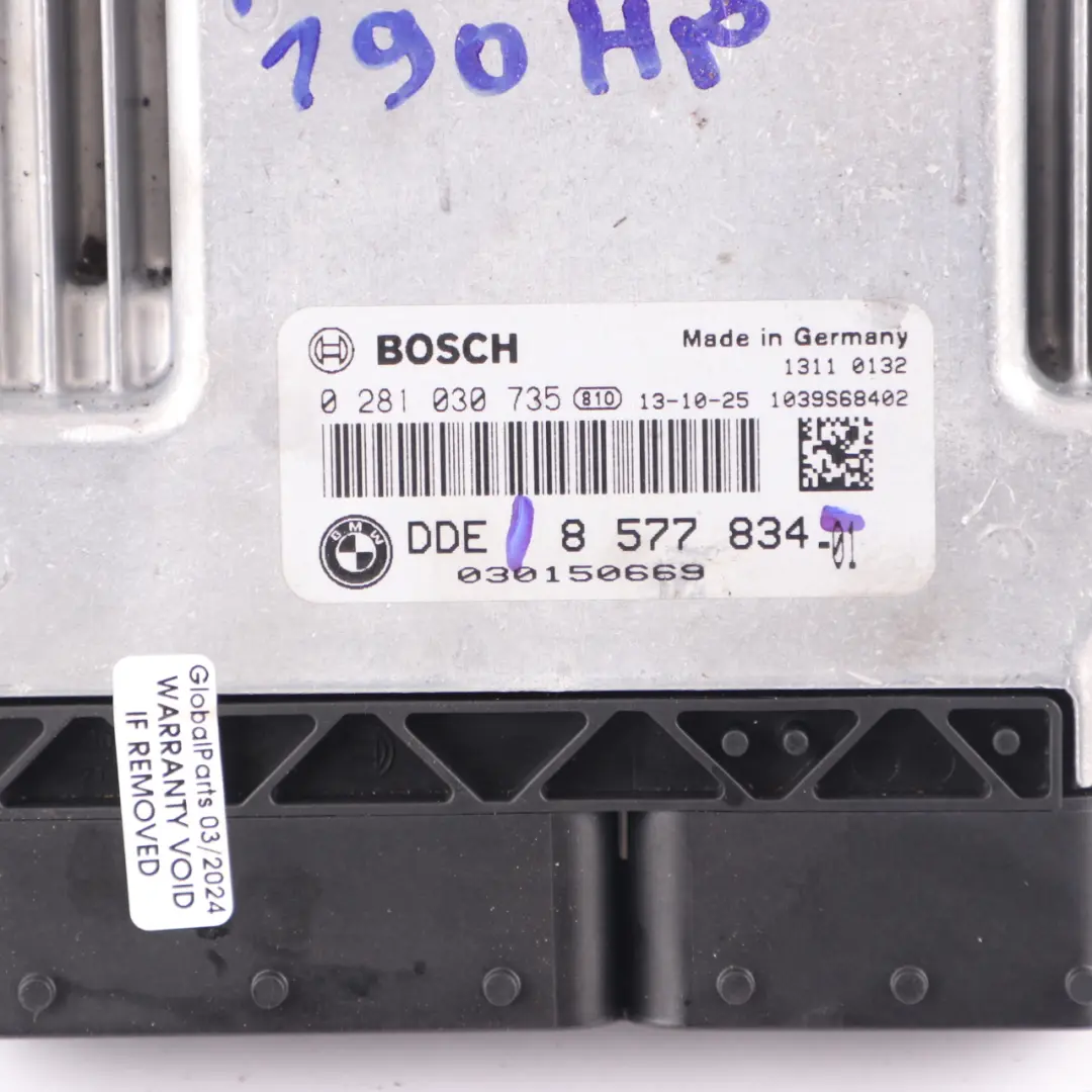 BMW F45 F46 220d X1 F48 20d B47 190HP Engine Unit ECU DDE Automatic - SKU 8577834-2 - Part number 8577834