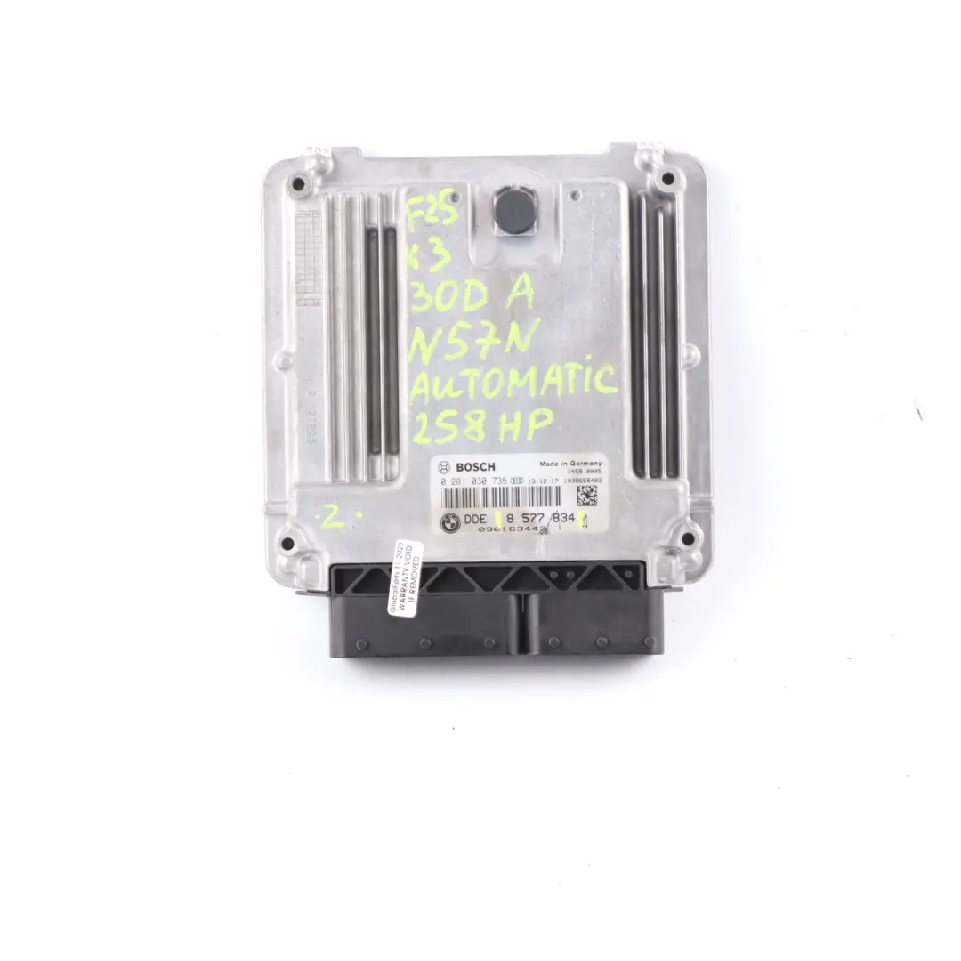 N57N 330d 30dX 258HP Unidad Control Motor ECU Automático para BMW F30 X3 F25 con número de pieza 8577834 BMW F30 X3 F25 N57N 330d 30dX 258HP Unidad Control Motor ECU Automático - SKU 8577834 - Número de pieza 8577834