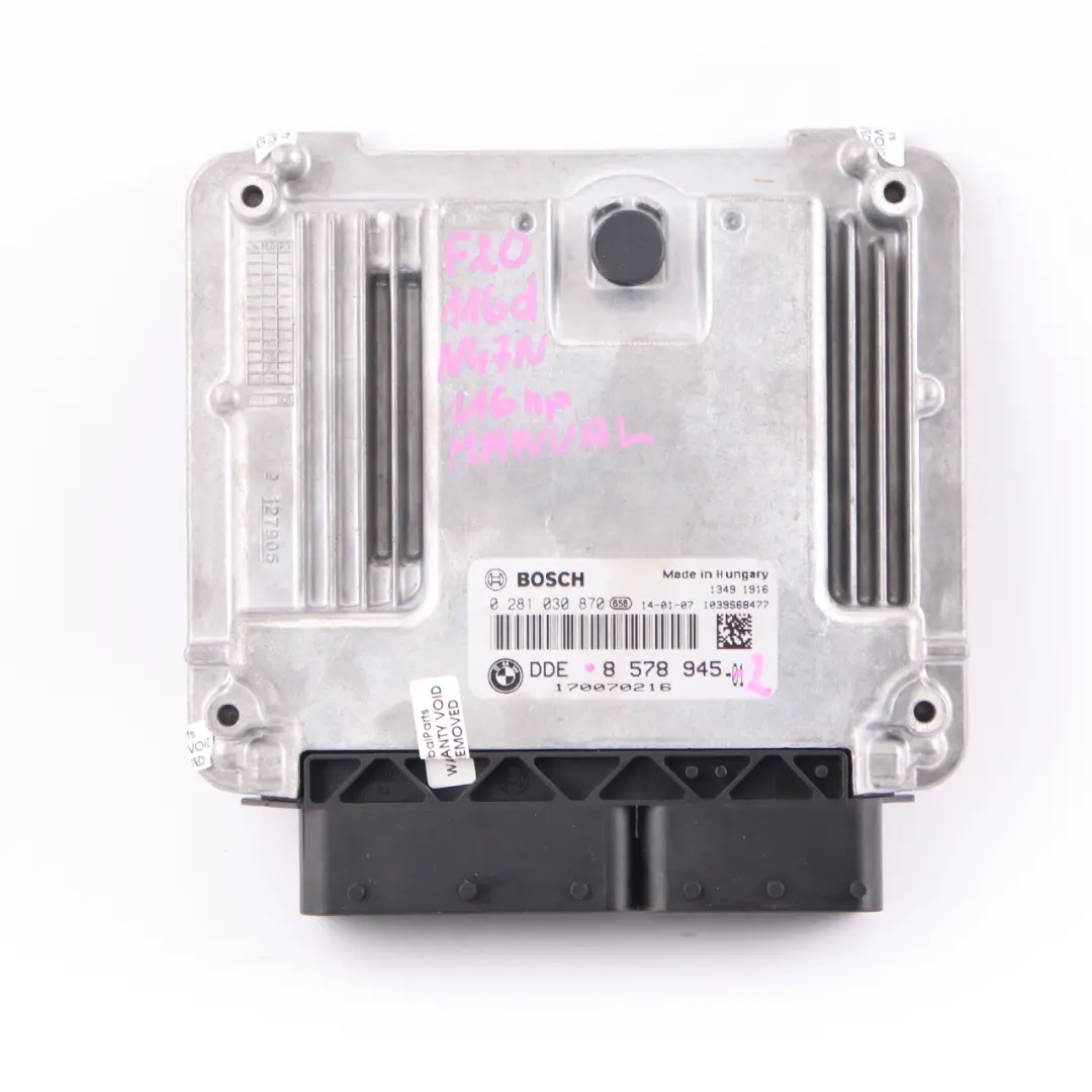 BMW F20 F21 F30 F31 116d 316d N47N 116HP ECU Kit DDE Key FEM Lock Manual - SKU 8578945-2 - Part number 8578945
