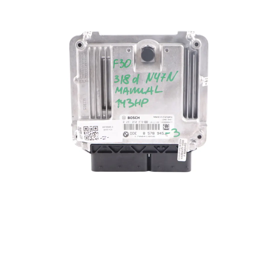 BMW F20 118d F30 318d N47N 143HP ECU Engine Contol Unit DDE Manual - SKU 8578945-3 - Part number 8578945