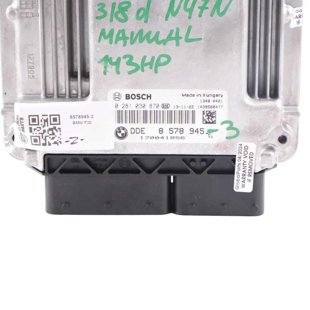 N47N 143HP Komputer Sterownik Silnika do BMW F20 118d F30 318d o numerze 8578945 BMW F20 118d F30 318d N47N 143HP Komputer Sterownik Silnika - SKU 8578945-3 - Numer Części 8578945